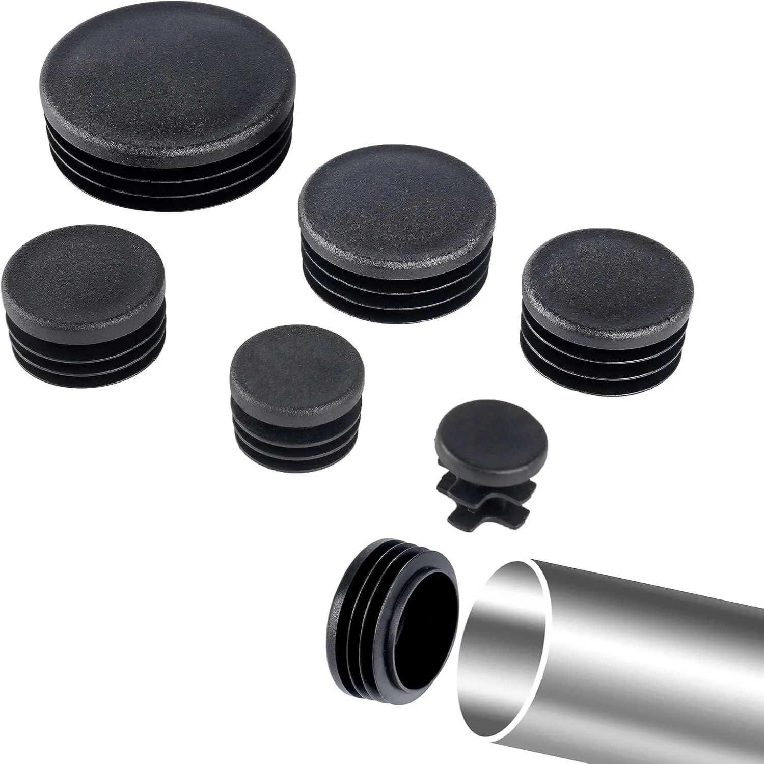 Plastic Pipe Clip - สีดํารอบท่อปลั๊ก 10-60 มม.พลาสติกฝาปิดท้ายหลอดท่อแทรกปลั๊ก Bung ใส่สําหรับเก้าอี้ขาท่อ tapon