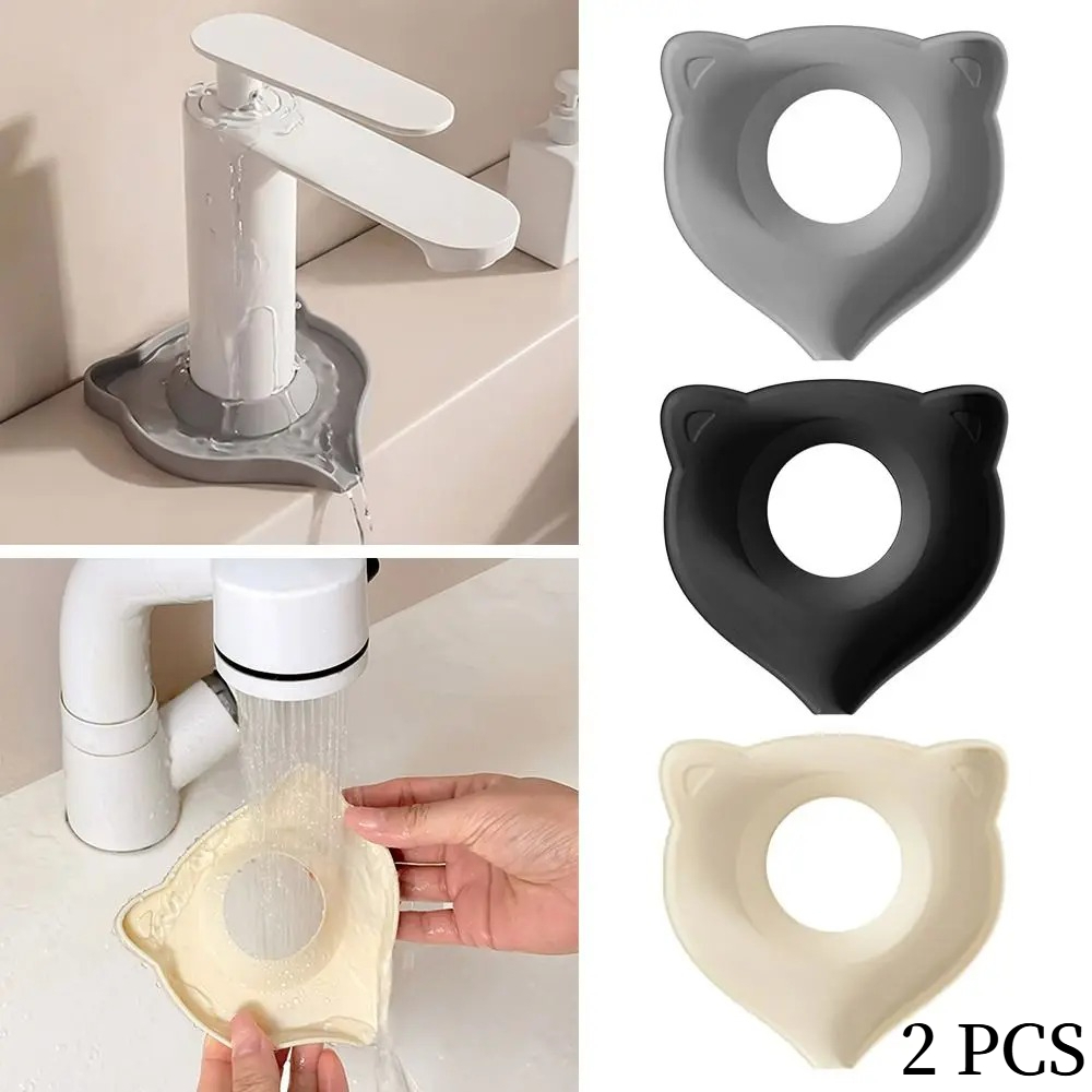 Silicone Tap Washer - แผ่นรองกันน้ำรูปแมว 2 ชิ้น ซิลิโคน ดูดซับน้ำเร็ว ถาดรองน้ำหยดจากก๊อกน้ำอเนกประสงค์