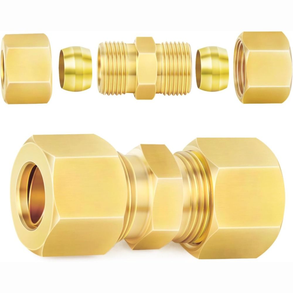 Compression Fitting Brass - อะแดปเตอร์ทองเหลือง ข้อต่อทองเหลืองแบบอัดแรงดัน แบบตรง หลายขนาด ข้อต่อตรงแบบอัดแรงดัน