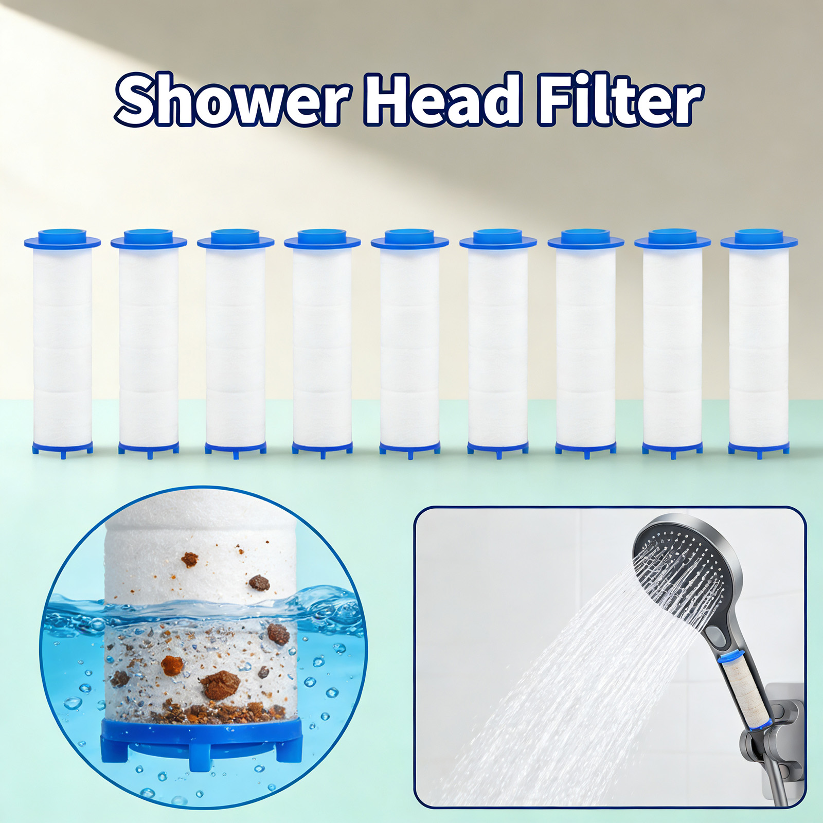 Shower Valve Cartridge - 20 ชิ้น ไส้กรองฝักบัวอาบน้ำแบบเปลี่ยนได้ กำจัดคลอรีน/ฟลูออไรด์/น้ำกระด้าง สำหรับฝักบัวแบบถือส่วนใหญ่