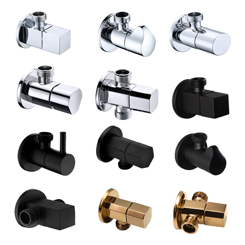 Toilet Fill Valve - วาล์วทองเหลืองแบบมุมฉาก สีโครเมียม ดำ โรสโกลด์ วาล์วน้ำเข้าห้องน้ำ วาล์วน้ำออกเดี่ยวและคู่